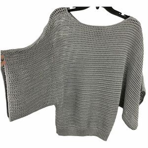 INC International Concepts Gray Crochet Winged Sweater Size Petite Medium